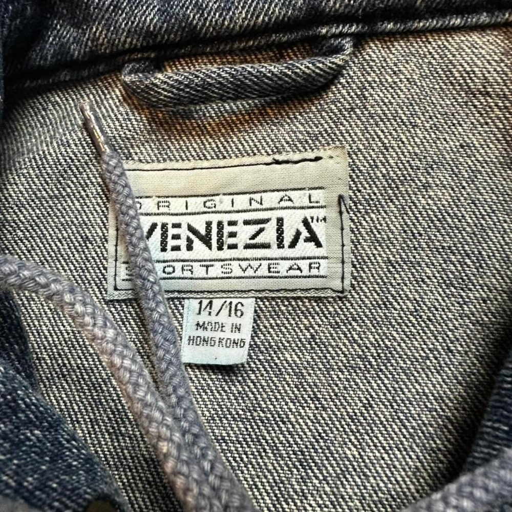Vintage 80s Venezia denim western trench jacket size large with hidden hood - Picture 2 of 4